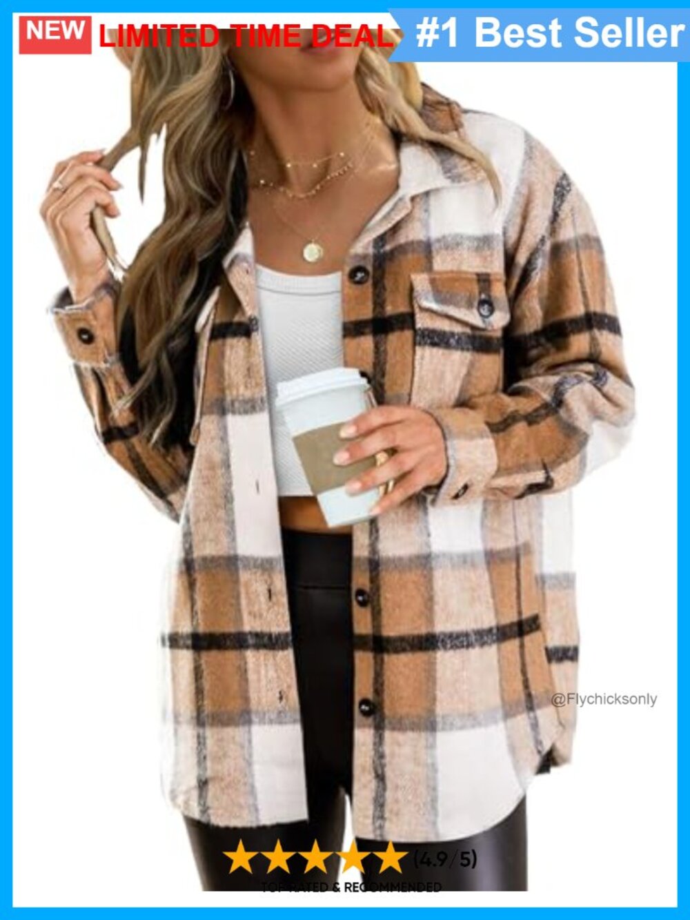 Plaid Flannel Shacket Button Down Long Sleeve Loose Fit Jacket